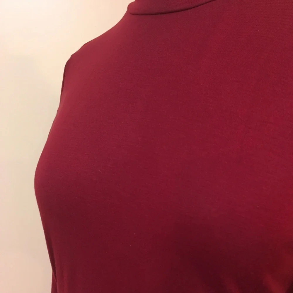 💥 SALE Side Split Mock Neck Long Sleeve Knit Top Burgundy - Picture 7 of 9